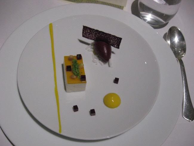 65 Mango and Douglas Fir Puree, Bavarois of Lychee and Mango, Blackcurrant Sorbet.jpg