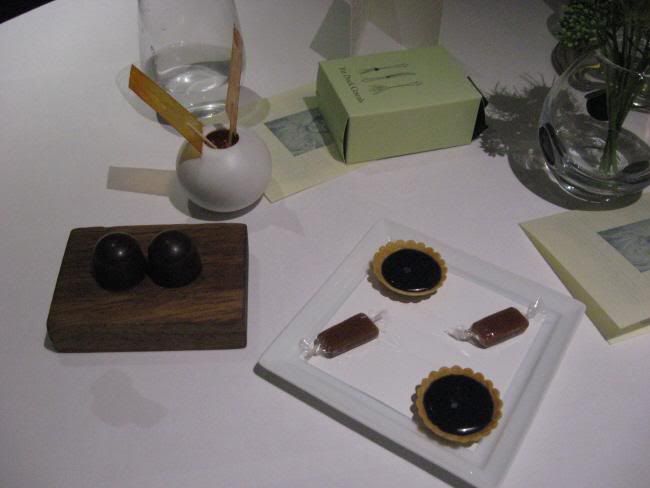 78 Petit Fours; Carrot and Orange Lolly, Mandarin Aerated Chocolate, Violet Tartlet, Apple Pie Caramel 'Edible Wrapper'.jpg