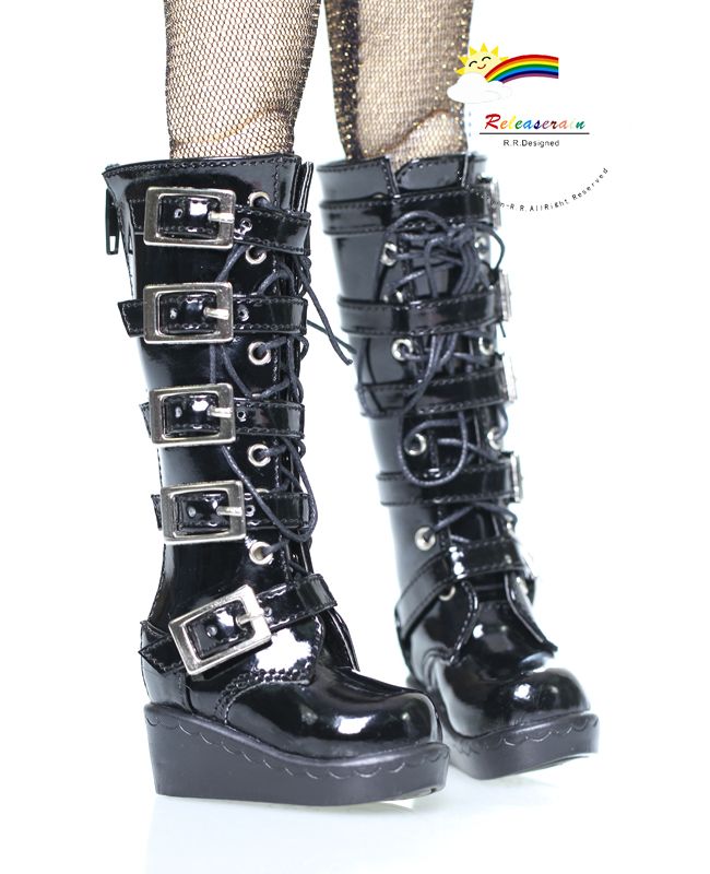 MSD Dollfie Shoes Emo Buckles Lace-Up Boots Pt Black - Releaserain
