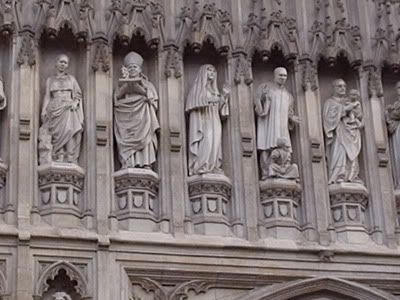 Statues on the front of Westminster Abbey.
