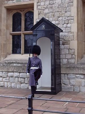 Guard at the Tower of London, caught in midstep