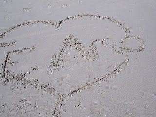 I found this charming declaration of love written in the sand.