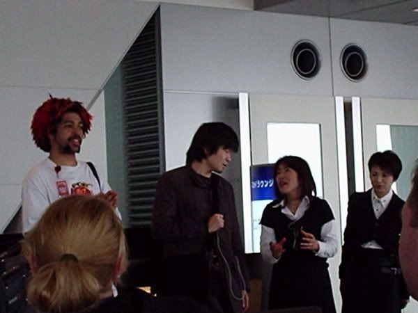 From left to right:  Isaac, Yoshitoshi Abe, our native guide/translator Shimako, and Abe's agent.