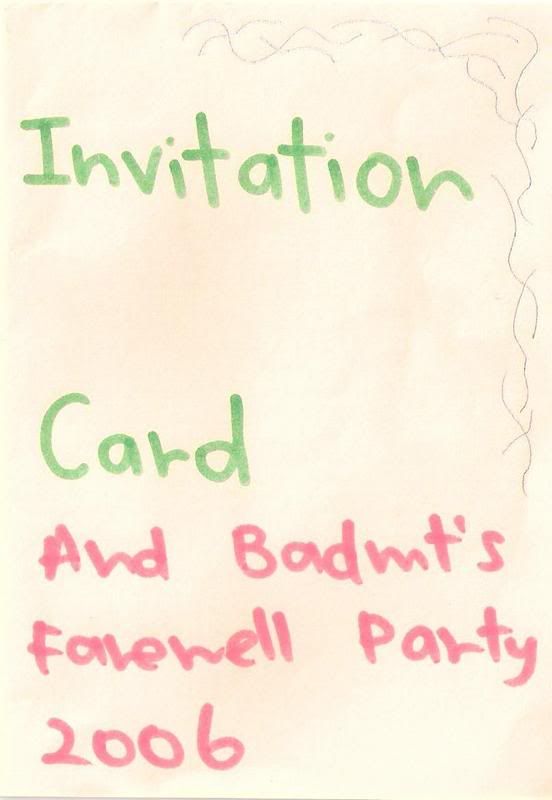 Badminton Farewell party invitation card. Drawn by Fiona.