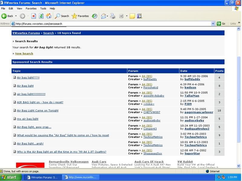 Air bag light VW Vortex Volkswagen Forum