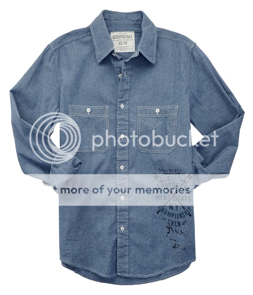 Mens AEROPOSTALE Long Sleeve Graphic Chambray Shirt NWT  