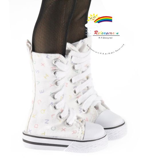 MSD Dollfie Shoes Knee Hi Sneakers Boots White Alphabet  