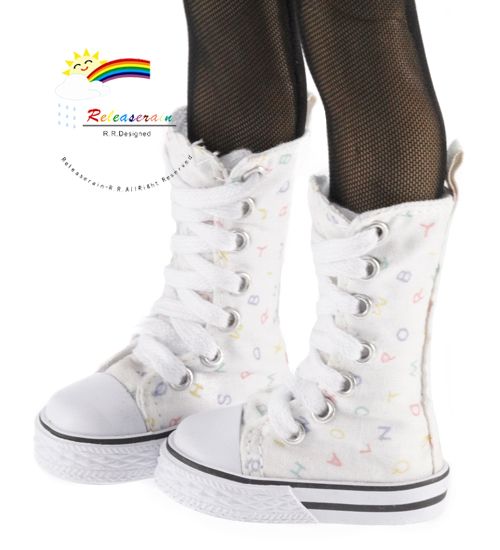 MSD Dollfie Shoes Knee Hi Sneakers Boots White Alphabet  