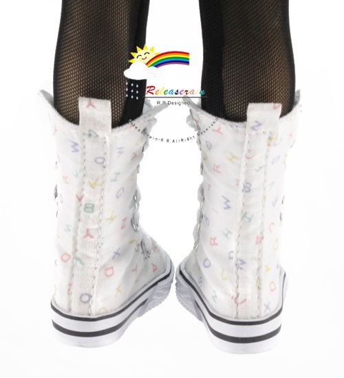 MSD Dollfie Shoes Knee Hi Sneakers Boots White Alphabet  