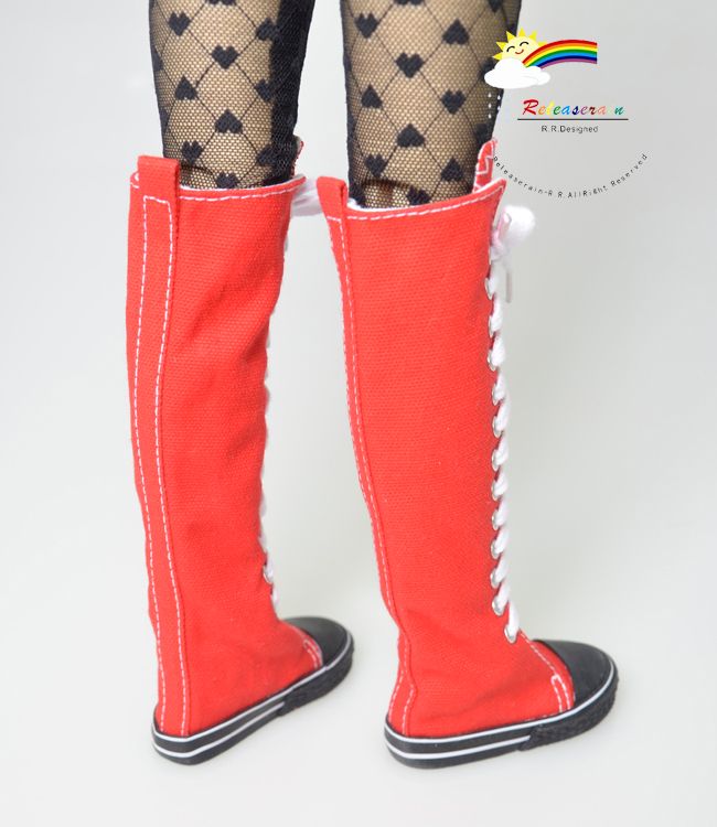 SD Dollfie Shoes Thigh Hi Lace Up Sneakers Boots Red  