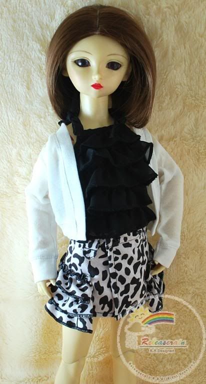 Dollfie SD Girl Outfit Wh/Black Milk Cow Ruffle Skirt  