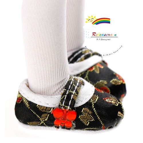 Mary Jane Chinese Embroider Shoes Black for DOB Dollfie  