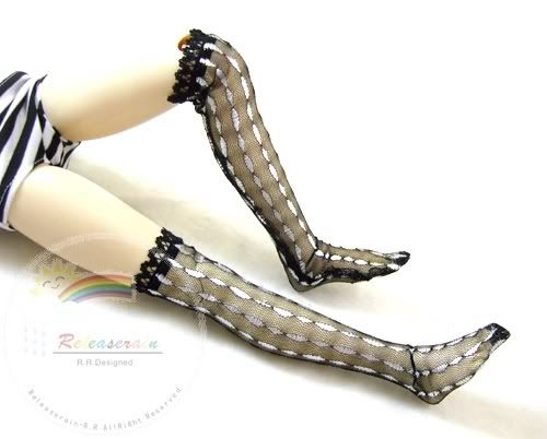 Dollfie SD Black/Wh Rhombus Embroidered Nylon Stockings  