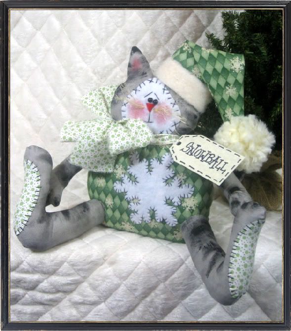 Primitive Raggedy SNOWBALL Winter Tabby Cat Shelf Sitter PATTERN 