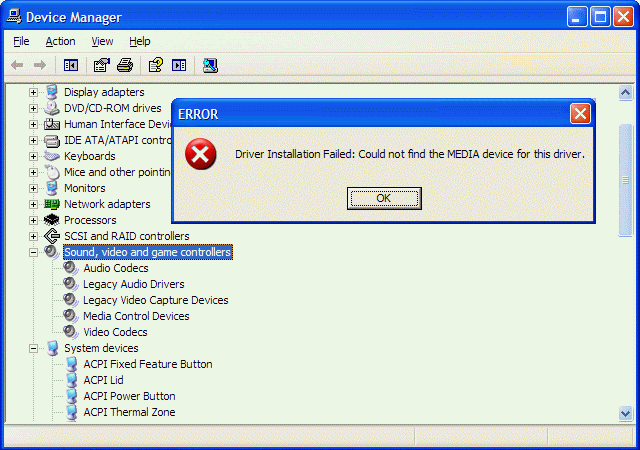 failure to install conexant high definition audio driver