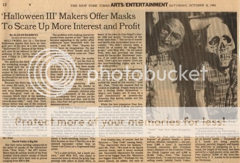 1982 NY Times Halloween III Masks Article